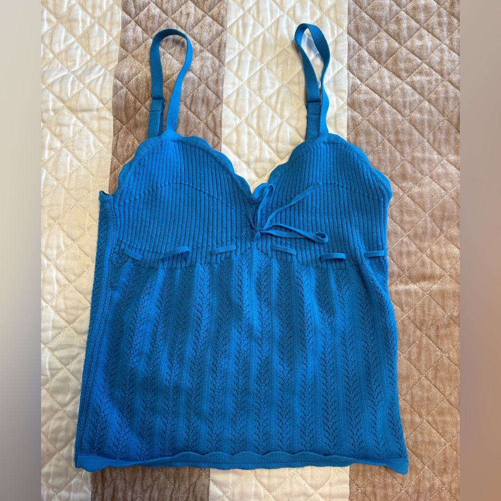 Aritzia Wilfred Bright Blue Eyelet Knit Tank